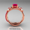Nature Inspired 14K Rose Gold 1.0 Ct Rose Ruby Leaf and Vine Wedding Ring Set R180S-14KRGRR-4