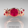 Nature Inspired 14K Rose Gold 1.0 Ct Rose Ruby Leaf and Vine Wedding Ring Set R180S-14KRGRR-5