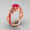 Nature Inspired 14K Rose Gold 1.0 Ct Rose Ruby Leaf and Vine Wedding Ring Set R180S-14KRGRR-2