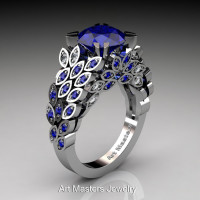 Art Masters Renoir 14K White Gold 3.0 Ct Blue Sapphire Diamond Nature Inspired Engagement Ring Wedding Ring R299-14KWGDBSS-1