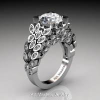 Art Masters Renoir 14K White Gold 3.0 Ct White Sapphire Diamond Nature Inspired Engagement Ring Wedding Ring R299-14KWGDWS-1
