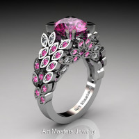 Art Masters Nature Inspired 14K White Gold 3.0 Ct Pink Sapphire Diamond Engagement Ring Wedding Ring R299-14KWGDPSS-1