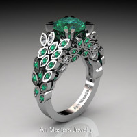 Art Masters Nature Inspired 14K White Gold 3.0 Ct Emerald Diamond Engagement Ring Wedding Ring R299-14KWGDEMM-1