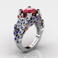 Art Masters Nature Inspired 14K White Gold 3.0 Ct Rubies Blue Sapphire Engagement Ring Wedding Ring R299-14KWGBSR-1