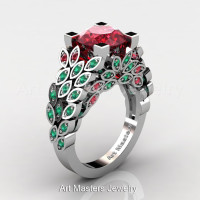Art Masters Nature Inspired 14K White Gold 3.0 Ct Rubies Emerald Engagement Ring Wedding Ring R299-14KWGEMR-1