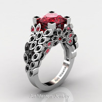 Art Masters Nature Inspired 14K White Gold 3.0 Ct Rubies Black Diamond Engagement Ring Wedding Ring R299-14KWGBDR-1