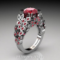Art Masters Nature Inspired 14K White Gold 3.0 Ct Rubies Diamond Engagement Ring Wedding Ring R299-14KWGDRR-1
