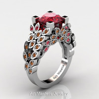Art Masters Nature Inspired 14K White Gold 3.0 Ct Rubies Orange Sapphire Engagement Ring Wedding Ring R299-14KWGOSR-1