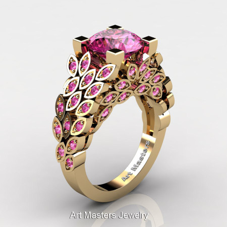 Art Masters Nature Inspired 14K Yellow Gold 3.0 Ct Pink Sapphire Engagement Ring Wedding Ring R299-14KYGPSS-1