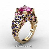 Art Masters Nature Inspired 14K Yellow Gold 3.0 Ct Pink and Blue Sapphire Engagement Ring Wedding Ring R299-14KYGBPS-1