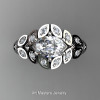 Art Masters Nature Inspired 14K White Gold 1.0 Ct Oval White Sapphire Diamond Leaf and Vine Solitaire Ring R267-14KWGDWS-2