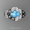 Art Masters Nature Inspired 14K White Gold 1.0 Ct Oval Blue Topaz Diamond Leaf and Vine Solitaire Ring R267-14KWGDBT-2