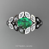 Art Masters Nature Inspired 14K White Gold 1.0 Ct Oval Emerald Diamond Leaf and Vine Solitaire Ring R267-14KWGDEM-2