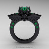 Art Masters Classic Winged Skull 14K Black Gold 1.0 Ct Emerald Solitaire Engagement Ring R613-14KBGEM-2