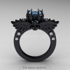 Art Masters Classic Winged Skull 14K Black Gold 1.0 Ct Blue Topaz Diamond Solitaire Engagement Ring R613-14KBGDBT-2