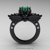 Art Masters Classic Winged Skull 14K Black Gold 1.0 Ct Emerald Diamond Solitaire Engagement Ring R613-14KBGDEM-2
