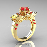 Art Masters Classic Winged Skull 10K Yellow Gold 1.0 Ct Rubies Solitaire Engagement Ring R613-10KYGR-1