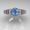 Art Masters Classic Winged Skull 14K White Gold 1.0 Ct Blue Topaz Diamond Solitaire Engagement Ring R613-14KWGDBT-3