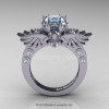Art Masters Classic Winged Skull 14K White Gold 1.0 Ct Aquamarine Diamond Solitaire Engagement Ring R613-14KWGDAQ-2