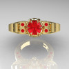 Art Masters Classic Winged Skull 10K Yellow Gold 1.0 Ct Rubies Solitaire Engagement Ring R613-10KYGR-3