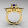 Art Masters Classic Winged Skull 14K Yellow Gold 1.0 Ct Royal Blue Sapphire Diamond Solitaire Engagement Ring R613-14KYGDRBS-2