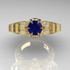 Art Masters Classic Winged Skull 14K Yellow Gold 1.0 Ct Royal Blue Sapphire Diamond Solitaire Engagement Ring R613-14KYGDRBS-3