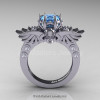 Art Masters Classic Winged Skull 14K White Gold 1.0 Ct Blue Topaz Diamond Solitaire Engagement Ring R613-14KWGDBT-2