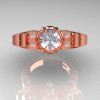 Art Masters Classic Winged Skull 14K Rose Gold 1.0 Ct White Sapphire Diamond Solitaire Engagement Ring R613-14KRGDWS-3