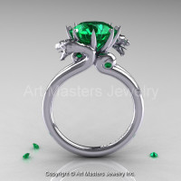 Art Masters Scandinavian 14K White Gold 3.0 Ct Emerald Dragon Engagement Ring R601-14KWGEM-1