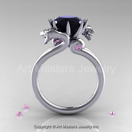 Art Masters Scandinavian 14K White Gold 3.0 Ct Black Diamond Light Pink Sapphire Dragon Engagement Ring R601-14KWGLPSBD-1