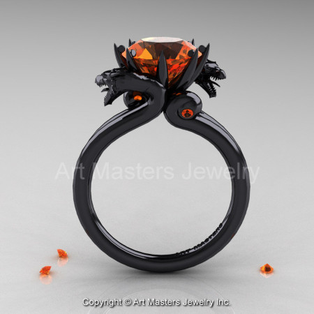 Art Masters Scandinavian 14K Black Gold 3.0 Ct Orange Sapphire Dragon Engagement Ring R601-14KBGOS-1