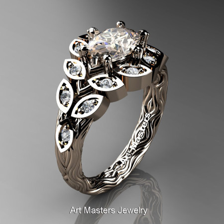 Art Masters Nature Inspired 14K Rose Gold 1.0 Ct Oval Morganite Diamond Leaf and Vine Solitaire Ring R267-14KRGDMO-1