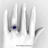Art Nouveau 14K White Gold Oval 1.0 Ct Royal Blue Sapphire Diamond Nature Inspired Engagement Ring R296-14KWGDBS-5