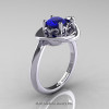 Art Nouveau 14K White Gold Oval 1.0 Ct Royal Blue Sapphire Diamond Nature Inspired Engagement Ring R296-14KWGDBS-3