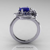 Art Nouveau 14K White Gold Oval 1.0 Ct Royal Blue Sapphire Diamond Nature Inspired Engagement Ring R296A-14KWGDBS-2