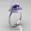 Art Nouveau 14K White Gold Oval 1.0 Ct Royal Blue Sapphire Diamond Nature Inspired Engagement Ring R296A-14KWGDBS-4