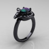 Art Nouveau 14K Black Gold 1.0 Ct Oval Alexandrite Diamond Nature Inspired Engagement Ring R296A-14KBGDAL-4