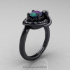 Art Nouveau 14K Black Gold 1.0 Ct Oval Alexandrite Diamond Nature Inspired Engagement Ring R296A-14KBGDAL-3