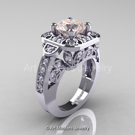 Art Masters Classic 14K White Gold 2.0 Ct Morganite Diamond Engagement Ring Wedding Ring R298-14KWGDMO-1