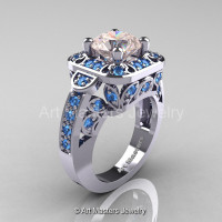 Art Masters Classic 14K White Gold 2.0 Ct Morganite Blue Topaz Engagement Ring Wedding Ring R298-14KWGBTMO-1
