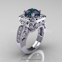 Art Masters Classic 14K White Gold 2.0 Ct Alexandrite Diamond Engagement Ring Wedding Ring R298-14KWGDAL-1