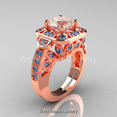 Art Masters Classic 14K Rose Gold 2.0 Ct Morganite Blue Topaz Engagement Ring Wedding Ring R298-14KRGBTMO-1