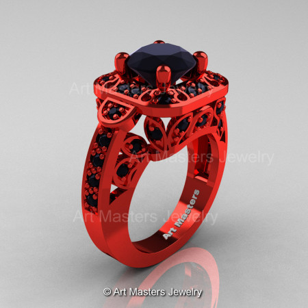 Art Masters Classic 14K Red Gold 2.0 Ct Black Diamond Engagement Ring Wedding Ring R298-14KREGBD-1