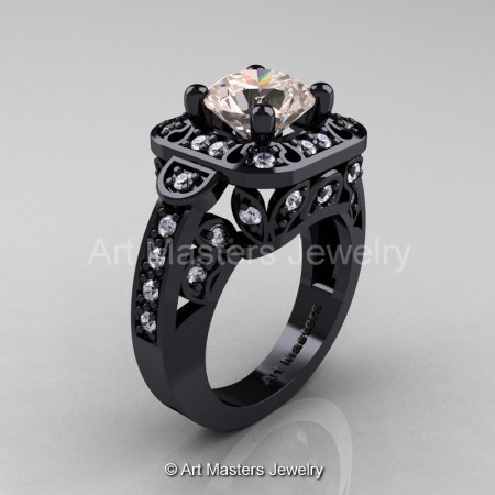 Art Masters Classic 14K Black Gold 2.0 Ct Morganite Diamond Engagement Ring Wedding Ring R298-14KBGDMO-1