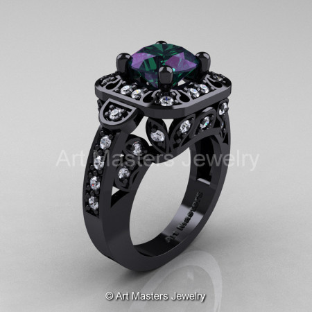 Art Masters Classic 14K Black Gold 2.0 Ct Alexandrite Diamond Engagement Ring Wedding Ring R298-14KBGDAL-1