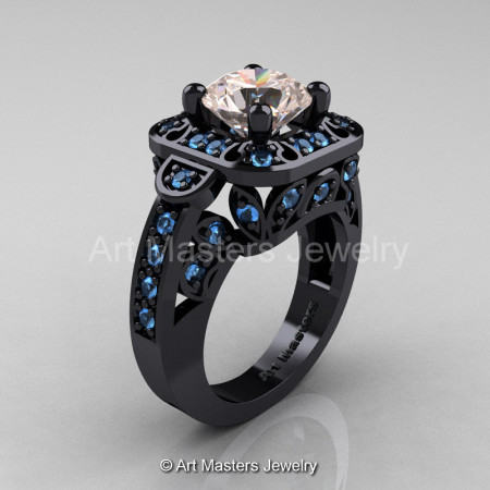 Art Masters Classic 14K Black Gold 2.0 Ct Morganite Blue Topaz Engagement Ring Wedding Ring R298-14KBGBTMO-1