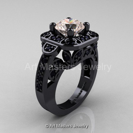 Art Masters Classic 14K Black Gold 2.0 Ct Morganite Black Diamond Engagement Ring Wedding Ring R298-14KBGBDMO-1