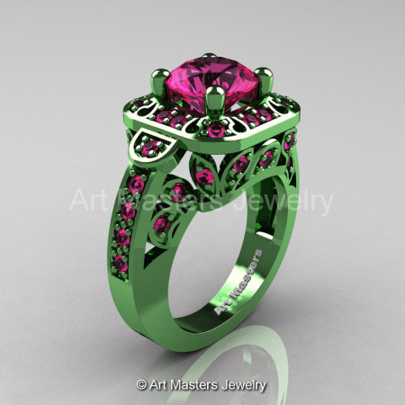 Art Masters Classic 14K Green Gold 2.0 Ct Pink Sapphire Engagement Ring Wedding Ring R298-14KGGPS-1