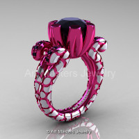 Art Masters Nature Fantasy 14K Fuchsia Pink White Gold 3.0 Ct Black Diamond Solitaire Ring R297-14KFPWGBD-1