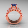 Modern Vintage 14K Rose Gold 3.0 Ct Alexandrite White Sapphire Designer Wedding Ring Bridal Set R142S-14KRGWSAL-2